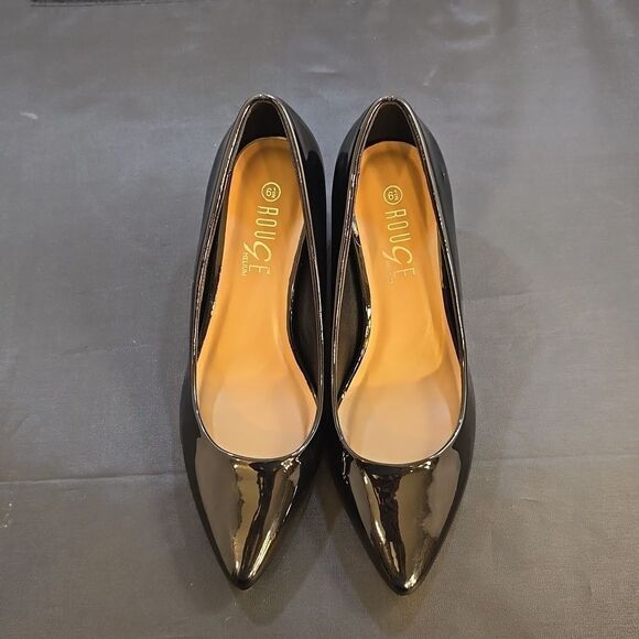 BRAND NEW ROUGE HELIUM POINTED TOE GLOSSY BLOCK-HEEL SLIP-ON PUMP - Picture 3 of 15